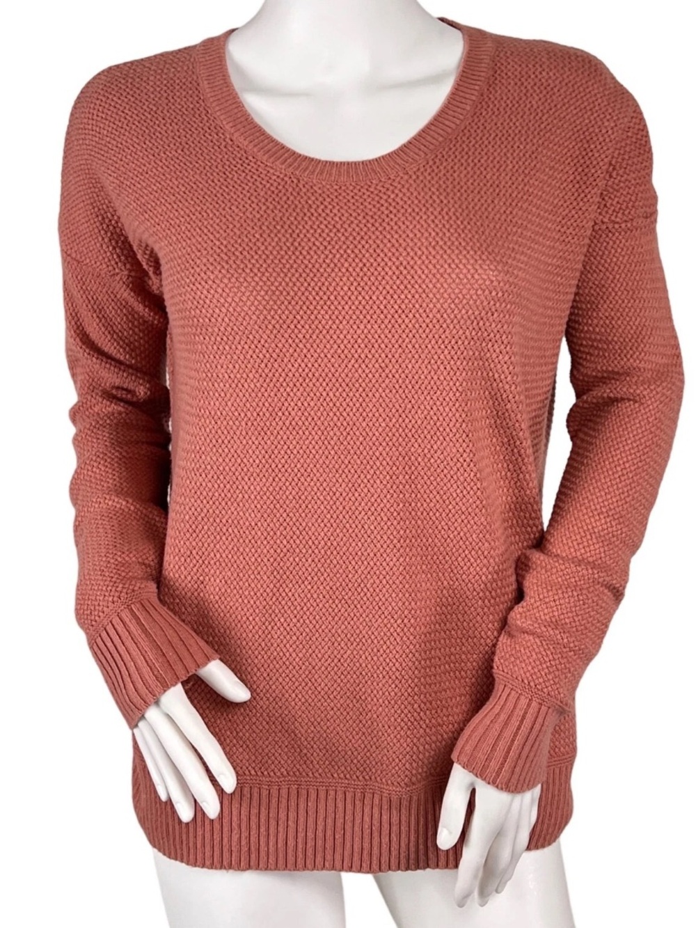 Madewell High Low Waffle Knit Crewneck Sweater in Dusty Terracotta - S